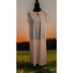Vintage Sears Sheer Nightgown Pastel Peach One Size Made In USA Cottagecore